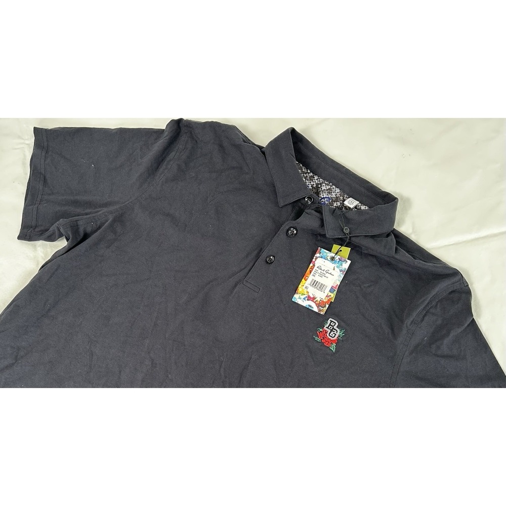 NWT Robert Graham Men's 2XL Classic Fit Short Sleeve Polo Black RG Rose Logo